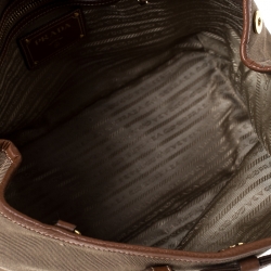 Pre Owned Prada Khaki Canvas and Leather Jacquard Logo Tote