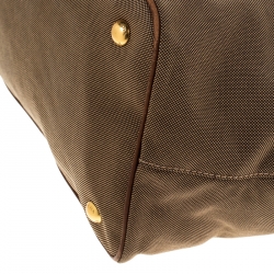 Pre Owned Prada Khaki Canvas and Leather Jacquard Logo Tote