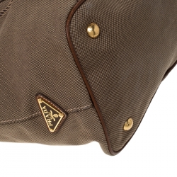 Pre Owned Prada Khaki Canvas and Leather Jacquard Logo Tote