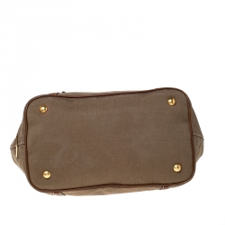 Pre Owned Prada Khaki Canvas and Leather Jacquard Logo Tote
