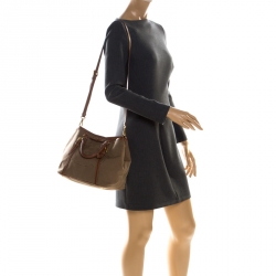 Pre Owned Prada Khaki Canvas and Leather Jacquard Logo Tote