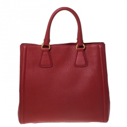 Pre Owned Prada Red Leather Vitello Daino Shopper Tote