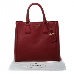 Pre Owned Prada Red Leather Vitello Daino Shopper Tote