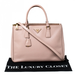 Pre Owned Prada Beige Saffiano Lux Leather Medium Double Zip Tote