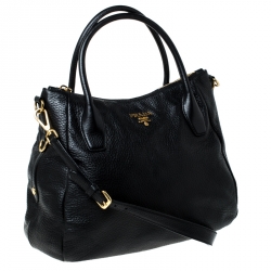 Pre Owned Prada Black Leather Vitello Daino Sacca 2 Manici Hobo