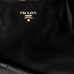 Pre Owned Prada Black Leather Vitello Daino Sacca 2 Manici Hobo