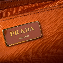 Pre Owned Prada Orange Saffiano Lux Leather Medium Double Zip Tote