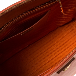 Pre Owned Prada Orange Saffiano Lux Leather Medium Double Zip Tote