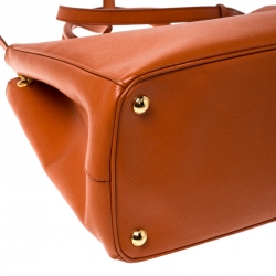 Pre Owned Prada Orange Saffiano Lux Leather Medium Double Zip Tote