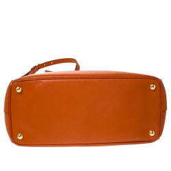 Pre Owned Prada Orange Saffiano Lux Leather Medium Double Zip Tote