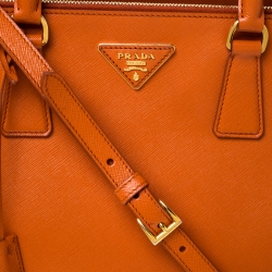Pre Owned Prada Orange Saffiano Lux Leather Medium Double Zip Tote