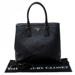 Pre Owned Prada Black Saffiano Lux Leather Parabole Tote