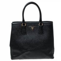 Pre Owned Prada Black Saffiano Lux Leather Parabole Tote
