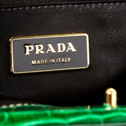Pre Owned Prada Green Crocodile Frame Top Handle Bag