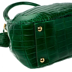 Pre Owned Prada Green Crocodile Frame Top Handle Bag