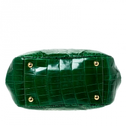 Pre Owned Prada Green Crocodile Frame Top Handle Bag