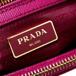 Pre Owned Prada Hot Pink Saffiano Lux Leather Mini Double Zip Tote