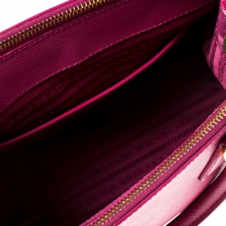 Pre Owned Prada Hot Pink Saffiano Lux Leather Mini Double Zip Tote