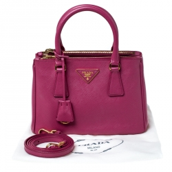 Pre Owned Prada Hot Pink Saffiano Lux Leather Mini Double Zip Tote