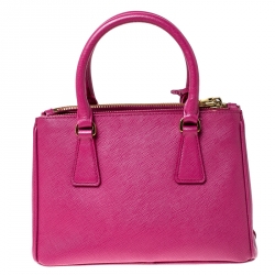 Pre Owned Prada Hot Pink Saffiano Lux Leather Mini Double Zip Tote