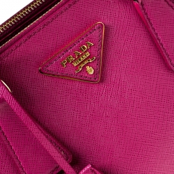 Pre Owned Prada Hot Pink Saffiano Lux Leather Mini Double Zip Tote