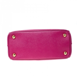 Pre Owned Prada Hot Pink Saffiano Lux Leather Mini Double Zip Tote