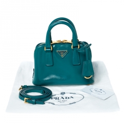 Pre Owned Prada Turquoise Saffiano Metal Leather Mini Promenade Crossbody Bag