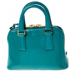 Pre Owned Prada Turquoise Saffiano Metal Leather Mini Promenade Crossbody Bag