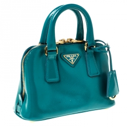 Pre Owned Prada Turquoise Saffiano Metal Leather Mini Promenade Crossbody Bag