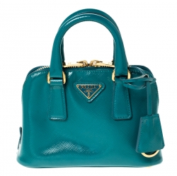 Pre Owned Prada Turquoise Saffiano Metal Leather Mini Promenade Crossbody Bag
