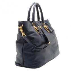 Pre Owned Prada Navy Baltico Soft Calf Leather Tote