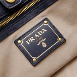 Pre Owned Prada Navy Baltico Soft Calf Leather Tote