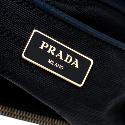 Pre Owned Prada Blue Saffiano Lux Leather Large Double Zip Tote