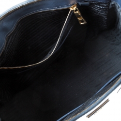 Pre Owned Prada Blue Saffiano Lux Leather Large Double Zip Tote