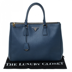 Pre Owned Prada Blue Saffiano Lux Leather Large Double Zip Tote