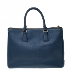 Pre Owned Prada Blue Saffiano Lux Leather Large Double Zip Tote