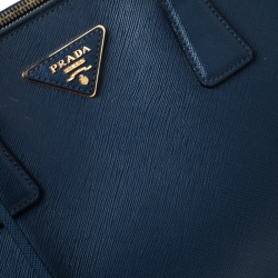 Pre Owned Prada Blue Saffiano Lux Leather Large Double Zip Tote
