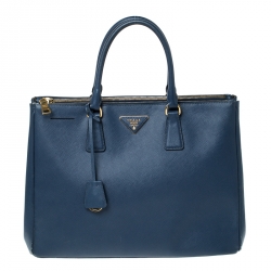 Pre Owned Prada Blue Saffiano Lux Leather Large Double Zip Tote