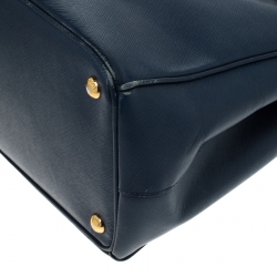 Pre Owned Prada Blue Saffiano Lux Leather Large Double Zip Tote