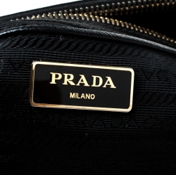 Pre Owned Prada Black Saffiano Lux Leather Medium Double Zip Tote