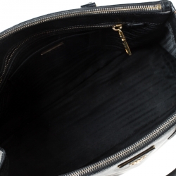 Pre Owned Prada Black Saffiano Lux Leather Medium Double Zip Tote