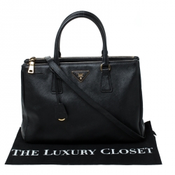 Pre Owned Prada Black Saffiano Lux Leather Medium Double Zip Tote