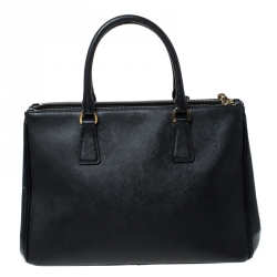 Pre Owned Prada Black Saffiano Lux Leather Medium Double Zip Tote