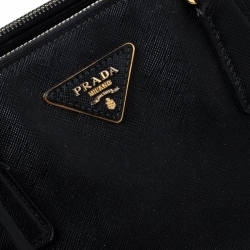 Pre Owned Prada Black Saffiano Lux Leather Medium Double Zip Tote