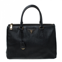 Pre Owned Prada Black Saffiano Lux Leather Medium Double Zip Tote