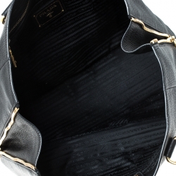 Pre Owned Prada Black Leather Vitello Diano Side Zip Tote