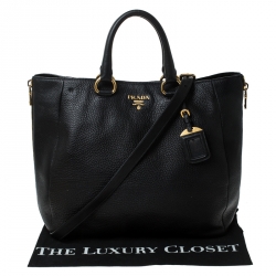 Pre Owned Prada Black Leather Vitello Diano Side Zip Tote