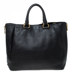 Pre Owned Prada Black Leather Vitello Diano Side Zip Tote