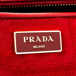 Pre Owned Prada Red Saffiano Lux Leather Large Double Zip Tote