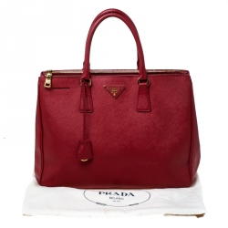 Pre Owned Prada Red Saffiano Lux Leather Large Double Zip Tote
